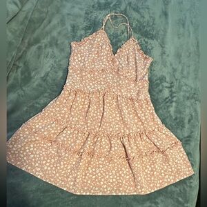 Peachy pink dress with white flowers
